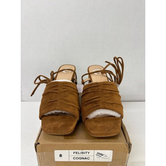 Journee Collection Women's Felisity Cognac Open Toe Mid Block Heel Pumps Sz 8M - Picture 4 of 6